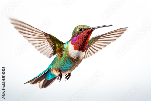 A Charming Hovering Hummingbird isolated on clear white background