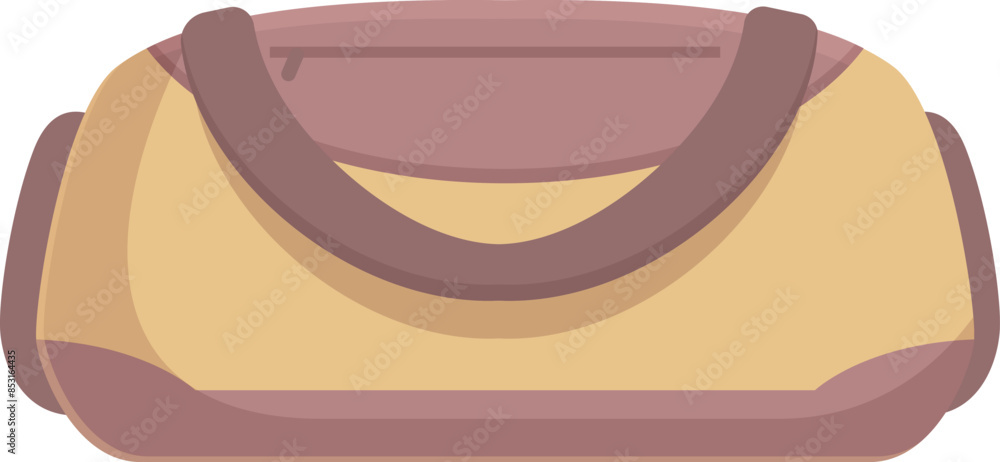 Brown and beige canvas travel bag is lying down, ready for a trip Brown and beige canvas travel bag is lying down, ready for a trip