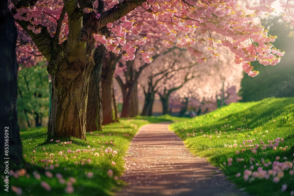 Naklejka premium Beautifully sakura trees in the park