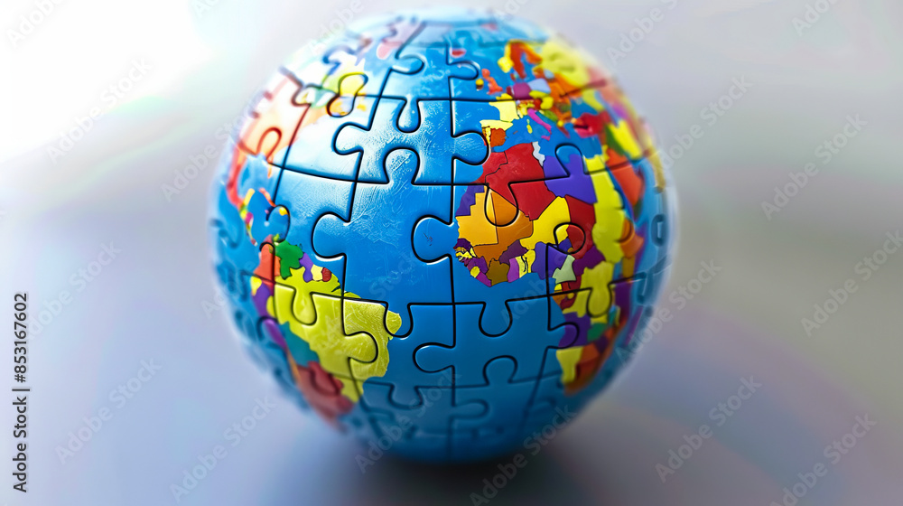 A puzzle piece of the world is shown. A puzzle piece of the world is shown.