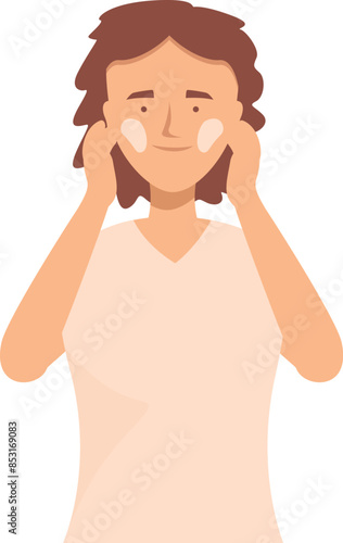 Young woman is gently applying face cream, embracing a daily skincare routine for a healthy and radiant complexion
