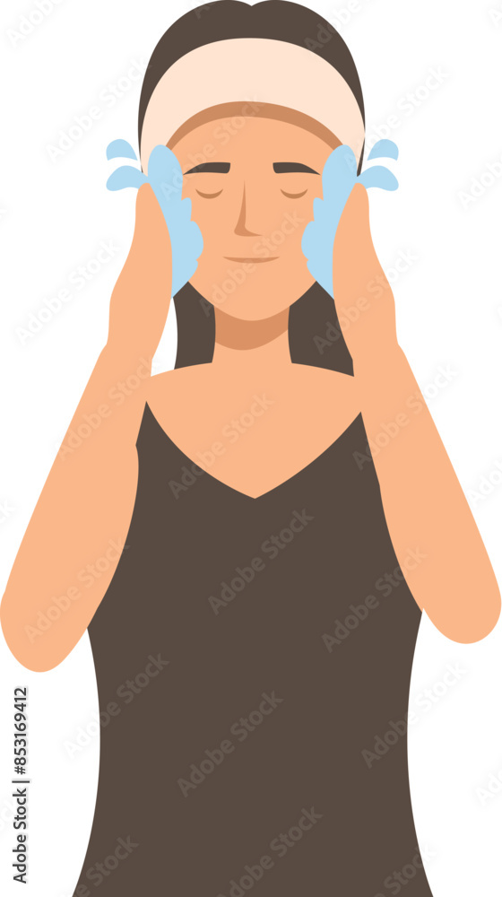 Young woman is gently splashing water on her face as part of her daily skincare routine Young woman is gently splashing water on her face as part of her daily skincare routine