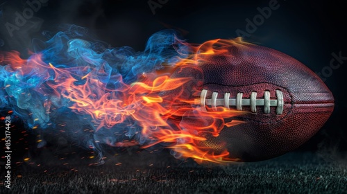 Football Engulfed in Flames on Black Background