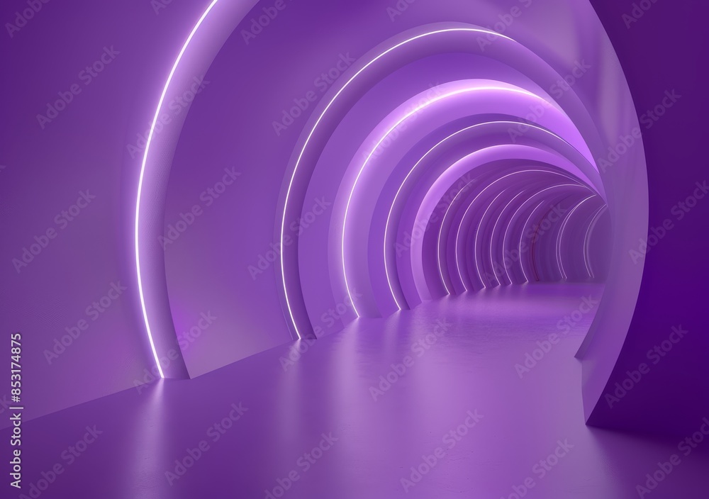 Fototapeta premium 3d render, purple curved tunnel background 
