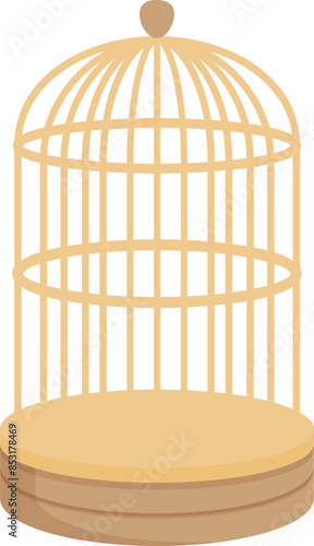 Empty birdcage standing on a wooden surface, symbolizing freedom, captivity, or loneliness