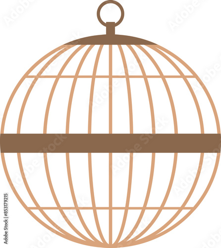 Round birdcage hanging with metal ring on top, creating a secure and stylish enclosure for birds