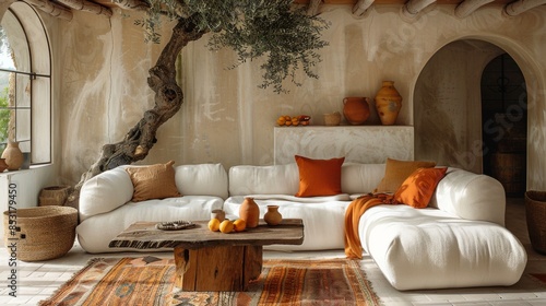 Spacious Living Room With Abundant Furniture and Indoor Tree