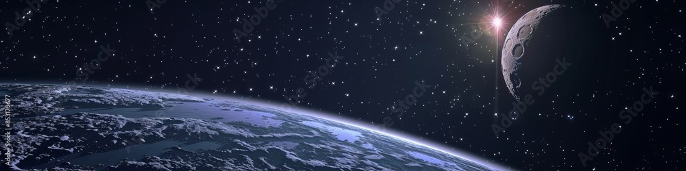 Fototapeta premium 3D cartoon moon in space.