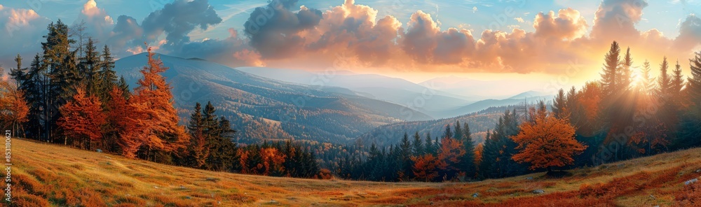 Obraz premium Autumn Landscape With Colorful Trees and Blue Sky in the Mountains