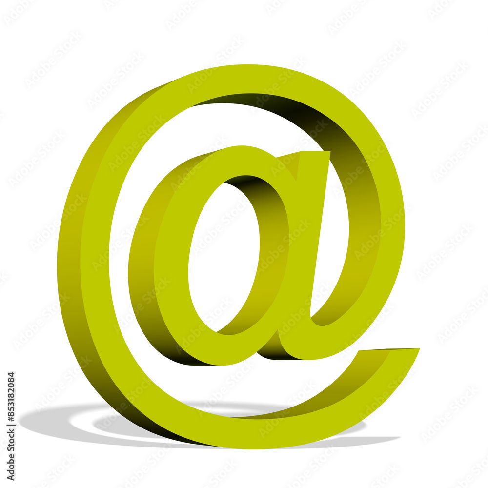 Gelbes At-Symbol vor weißem Hintergrund, 3D-Illustration Gelbes At-Symbol vor weißem Hintergrund, 3D-Illustration