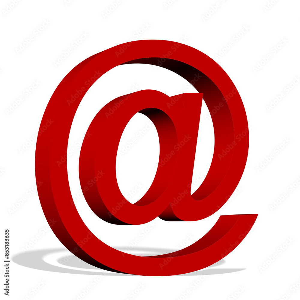 Rotes At-Symbol vor weißem Hintergrund, 3D-Illustration Rotes At-Symbol vor weißem Hintergrund, 3D-Illustration