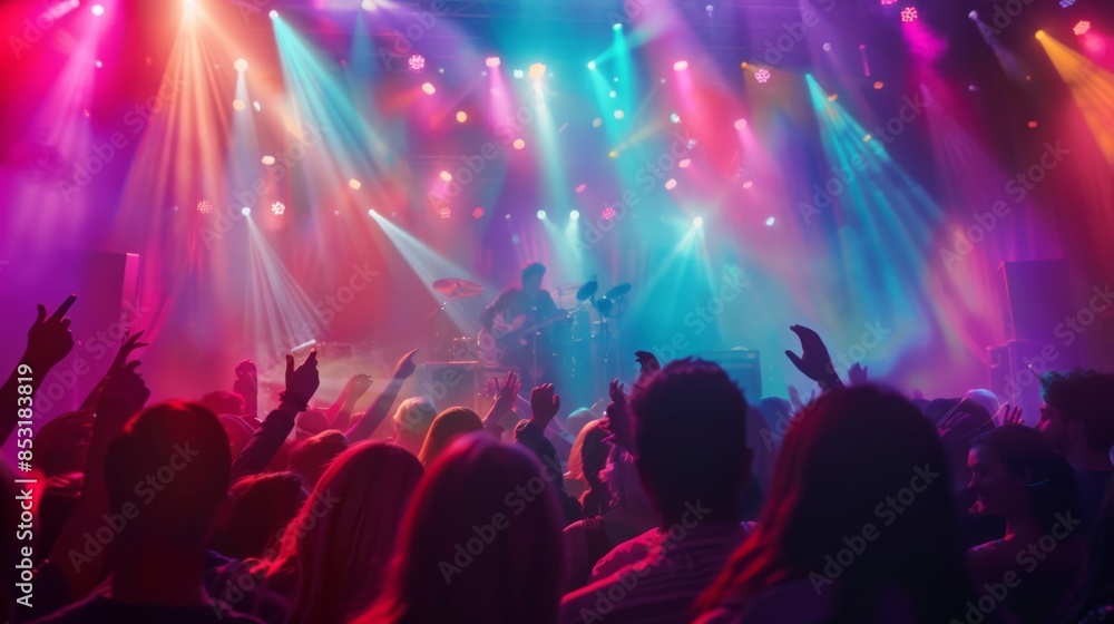 Vibrant concert with colorful lights and audience enjoying live music Vibrant concert with colorful lights and audience enjoying live music