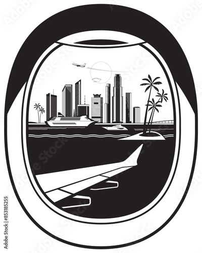 View from passenger aircraft to Miami – vector illustration