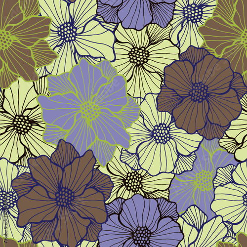 Beautiful oleander blossom repeating design. Hand drawn floral background. Ol...