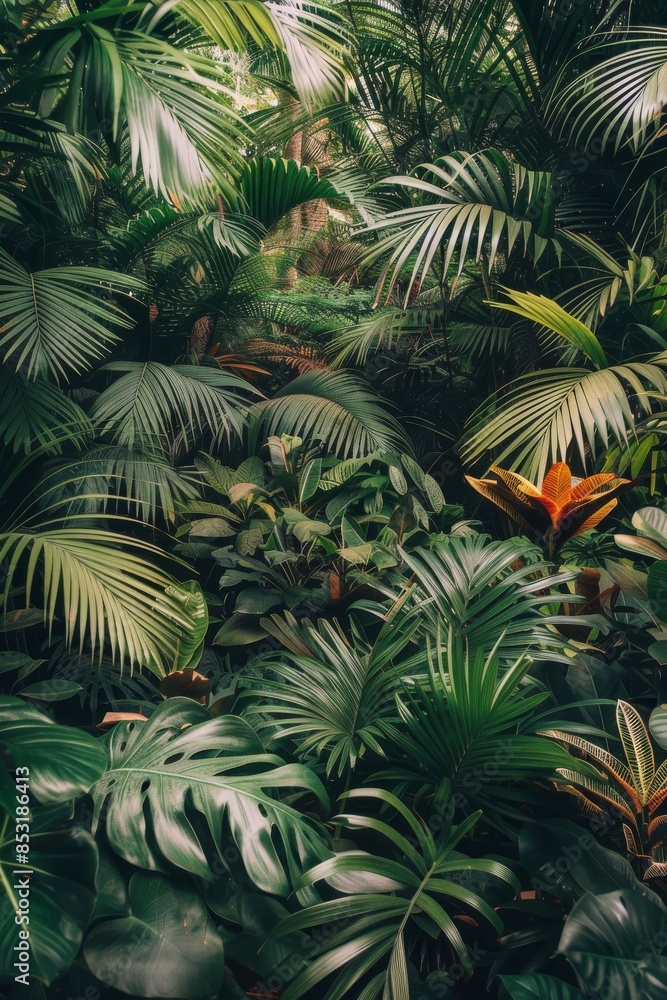 Fototapeta premium Dense Green Forest With Abundant Leaves