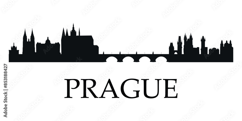 Fototapeta premium The city skyline. Prague. Silhouettes of buildings. Vector on a white background