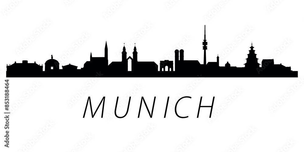 Fototapeta premium The city skyline. Munich. Silhouettes of buildings. Vector on a white background 