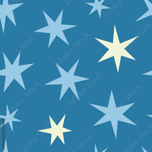 Abstract seamless pattern with different hand drawn stars. Background with simple doodle elements. Blue colors. Vector illustration.