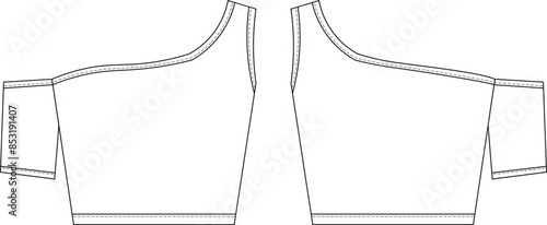 one shoulder sleeveless asymmetric neck shoulder strap strappy strapped fit cropped crop blouse top template technical drawing flat sketch cad mockup fashion woman design style model
