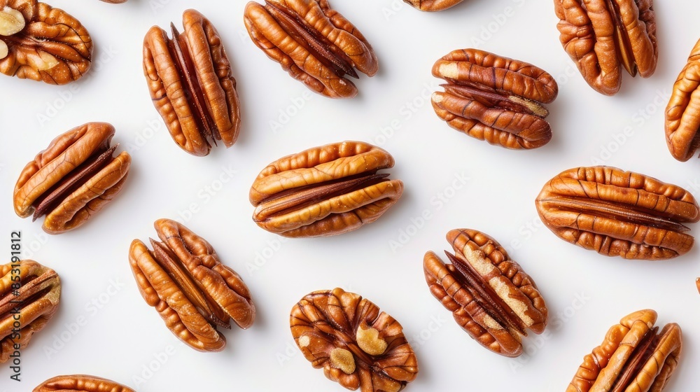 Isolated collection of pecan nuts on a white background Isolated collection of pecan nuts on a white background