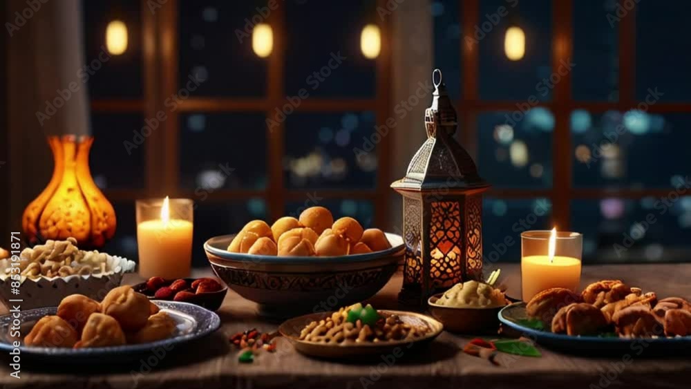 Ramadan Table Setting with Dates, Sweets, and Lantern Ramadan Table Setting with Dates, Sweets, and Lantern