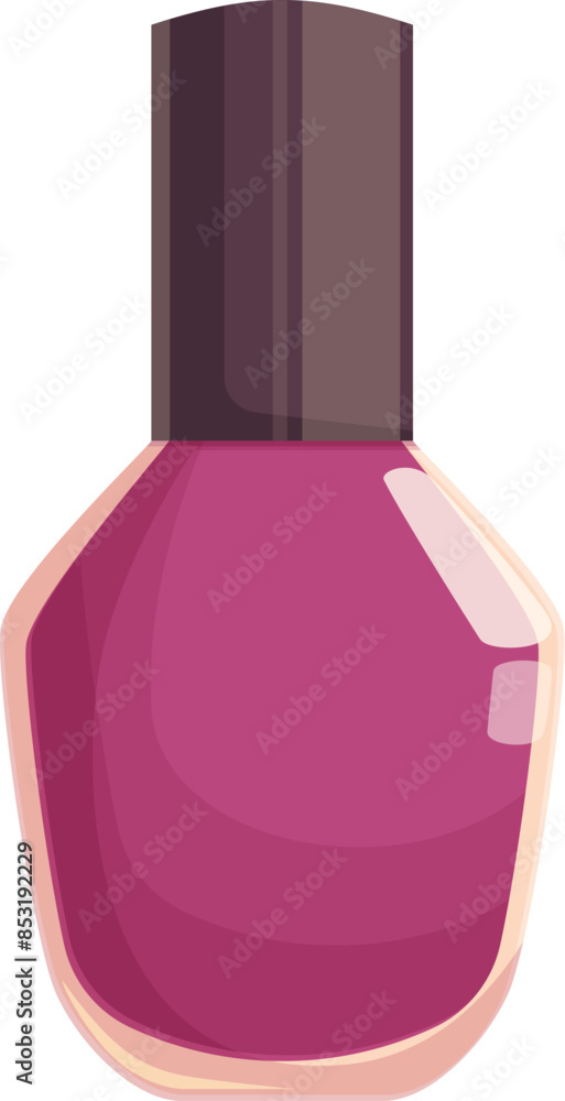 Pink nail polish bottle is standing on a white background, shining in the light Pink nail polish bottle is standing on a white background, shining in the light