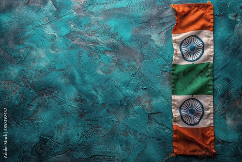 Indian Flag on Teal Textured Background