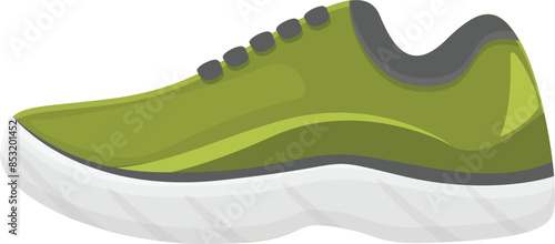 Green sneaker with white sole, designed for sports and outdoor activities