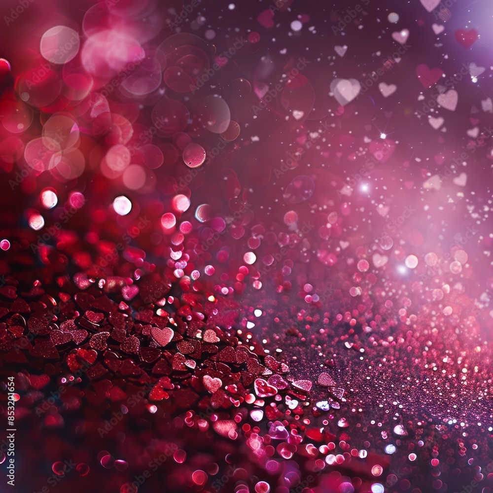 A Valentine's Day background with a dark pink gradient, filled with sparkling glitter and small heart shapes A Valentine's Day background with a dark pink gradient, filled with sparkling glitter and small heart shapes