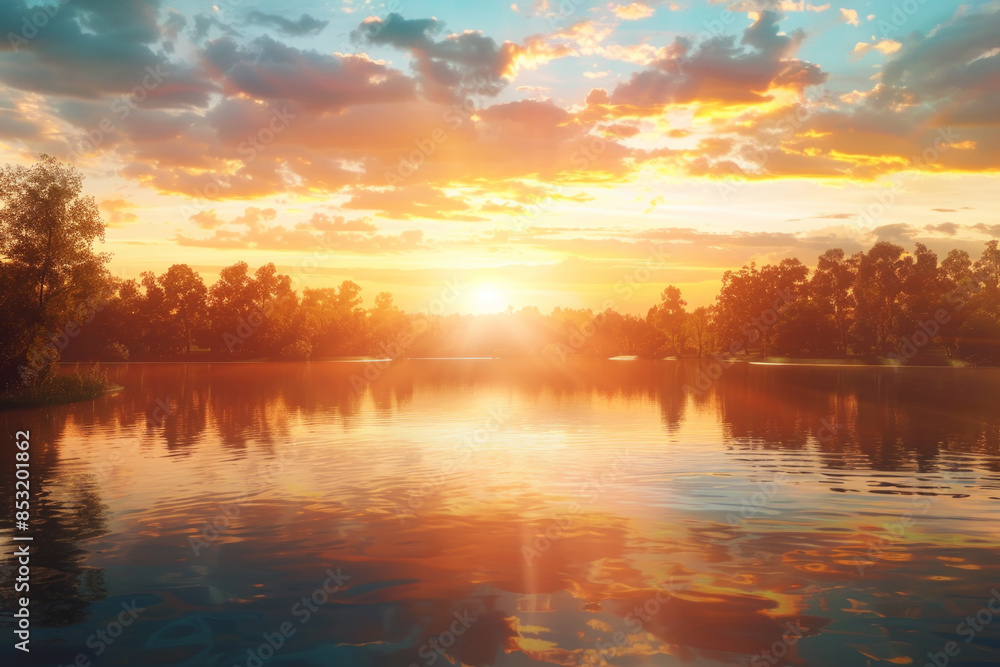 Sunset on the lake, summer seasonal background Sunset on the lake, summer seasonal background