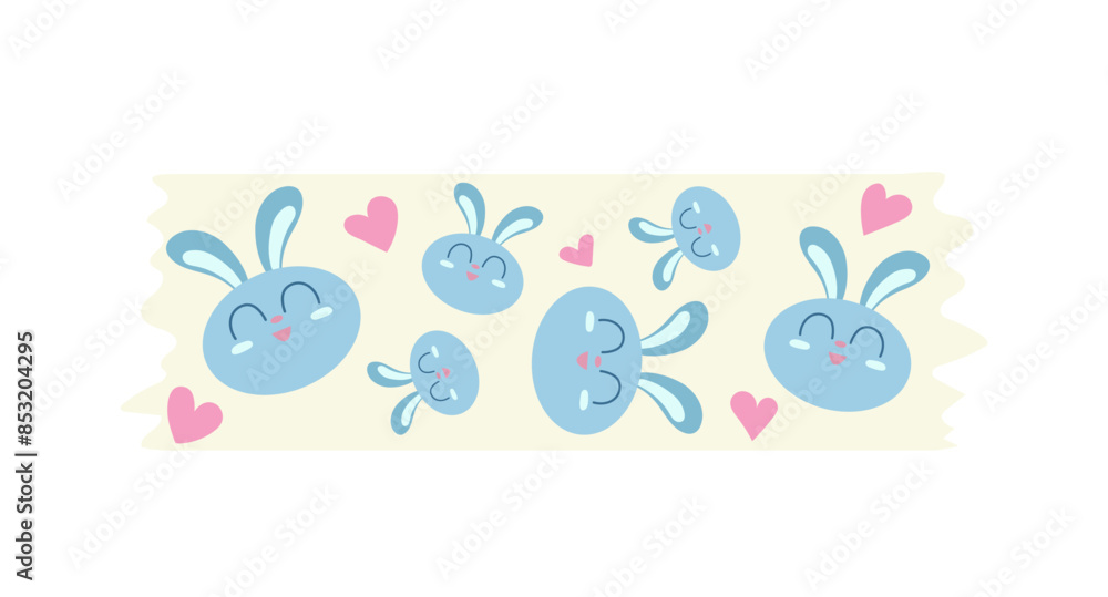 Cute washi tape repeating design with cartoon bunny characters muzzle flat vector illustration Cute washi tape repeating design with cartoon bunny characters muzzle flat vector illustration