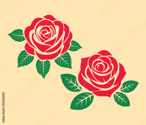 rose vector illustration, red rose with green leaves vector