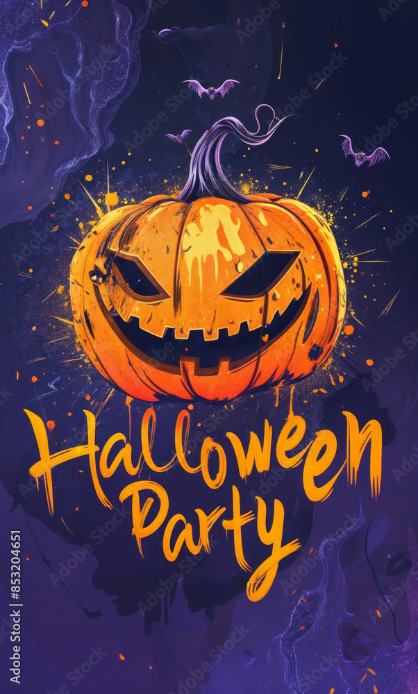 Fototapeta premium Happy halloween banner or party invitation illustration