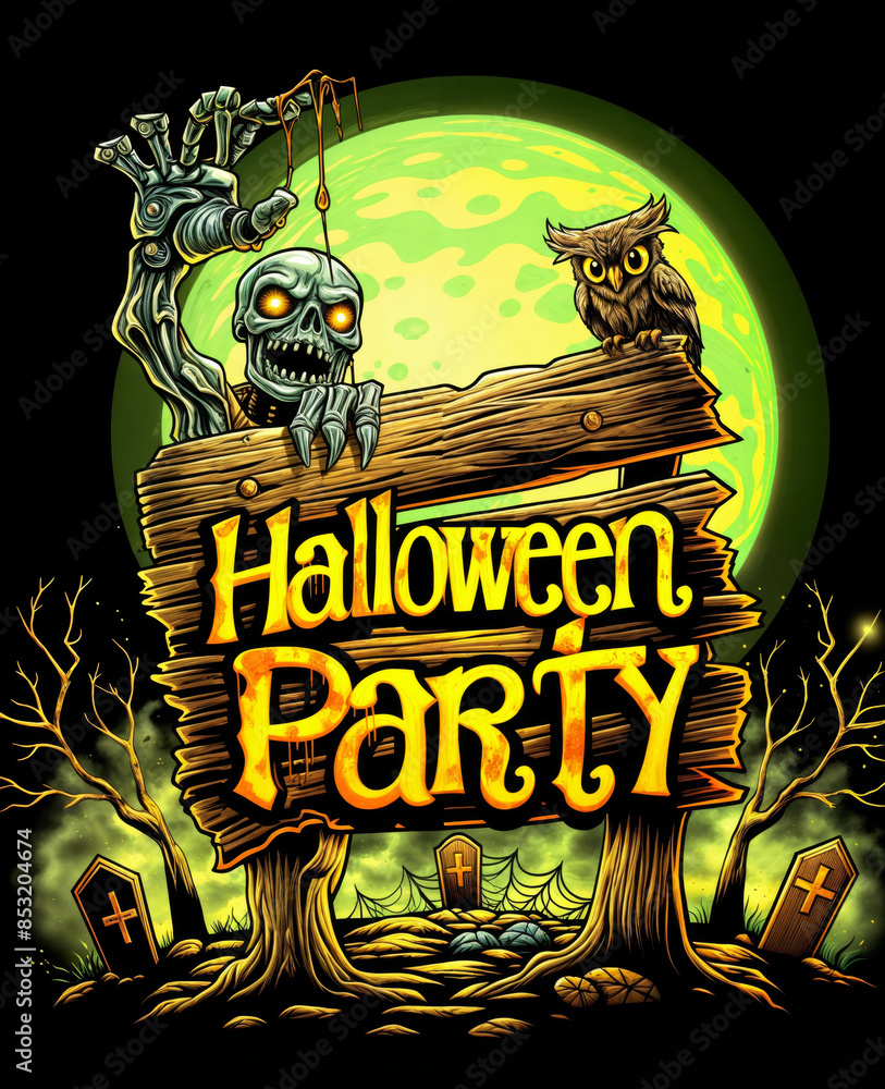 Fototapeta premium Happy halloween banner or party invitation illustration
