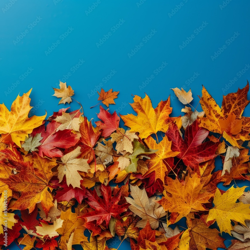 Fototapeta premium dry maple leaves on a blue background. place for the text