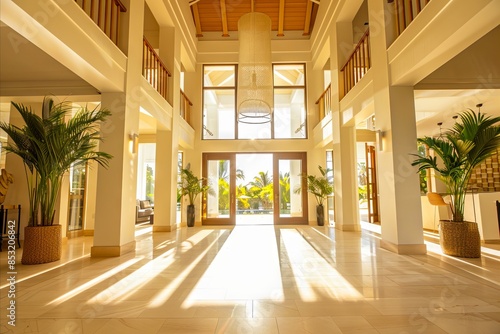 A large hallway with a lot of windows and doors. © VISUAL BACKGROUND