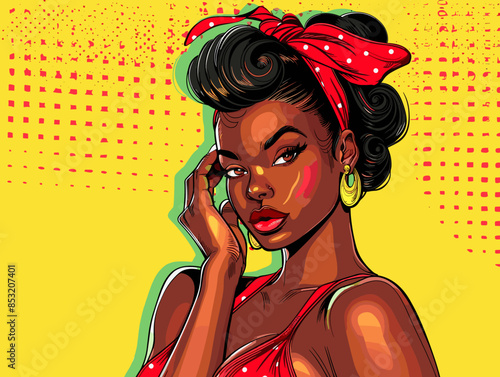 beautiful black woman vector illustration pop art retro comic style