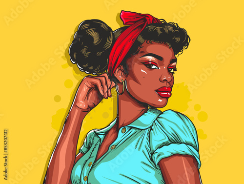 beautiful black woman vector illustration pop art retro comic style