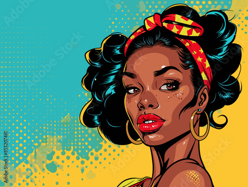 beautiful black woman vector illustration pop art retro comic style