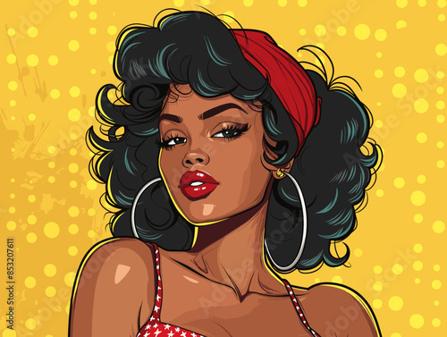 beautiful black woman vector illustration pop art retro comic style