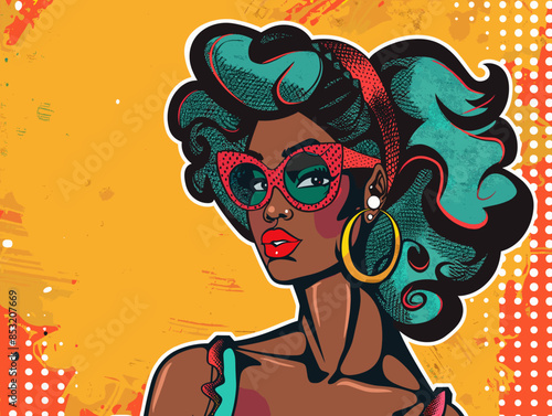 beautiful black woman vector illustration pop art retro comic style