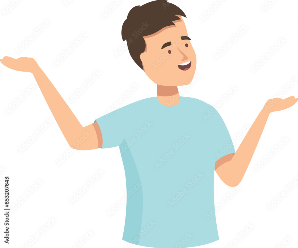Happy young man presenting something with open hands and smiling Happy young man presenting something with open hands and smiling