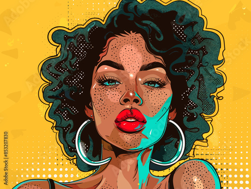 beautiful black woman vector illustration pop art retro comic style