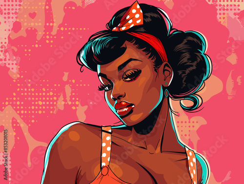 beautiful black woman vector illustration pop art retro comic style