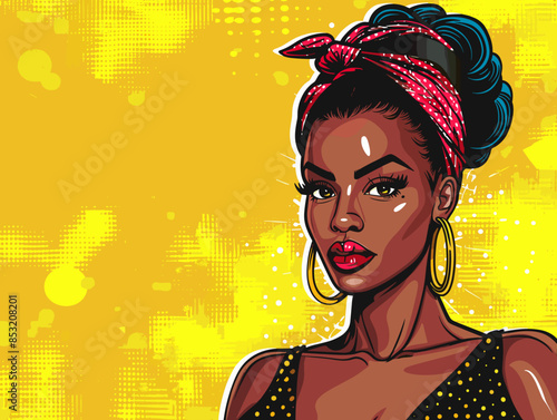 beautiful black woman vector illustration pop art retro comic style