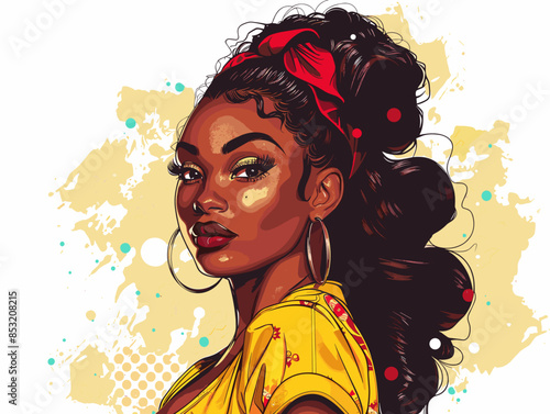 beautiful black woman vector illustration pop art retro comic style