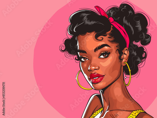 beautiful black woman vector illustration pop art retro comic style