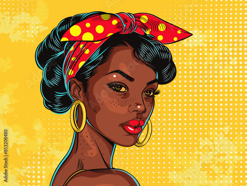 beautiful black woman vector illustration pop art retro comic style