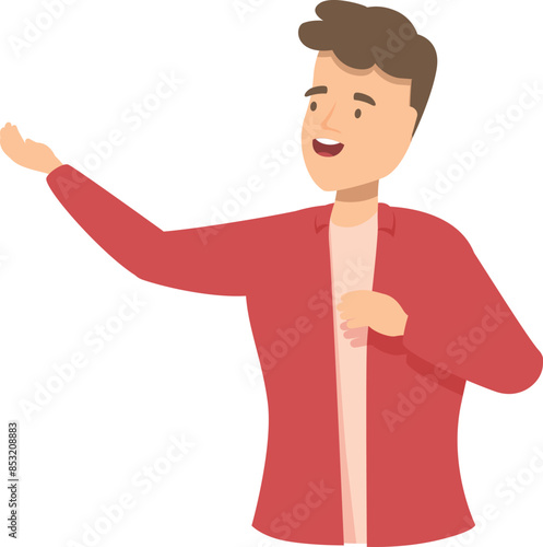 Young man gesturing with his hand while explaining something