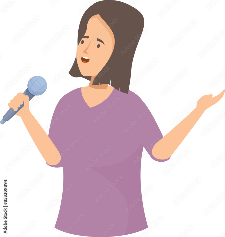 Young woman is singing a song while holding a microphone Young woman is singing a song while holding a microphone